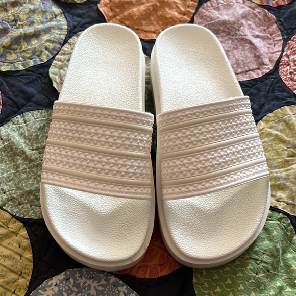 adidas | Shoes | White Adidas Adilette Bonega Chunky Platform Slides Sz 8 | Poshmark